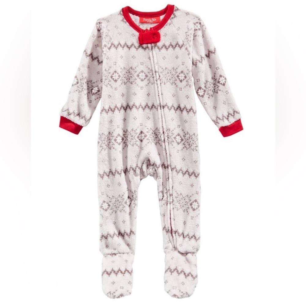 Family PJs Macy’s Baby Toddler Winter Fairisle Fuzzy Footie Holiday Zip Front